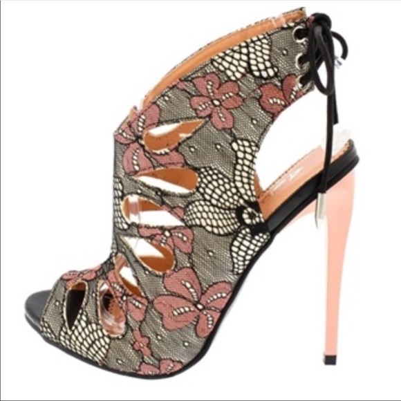 Red Lace High Heel Sandal - Picture 4 of 6